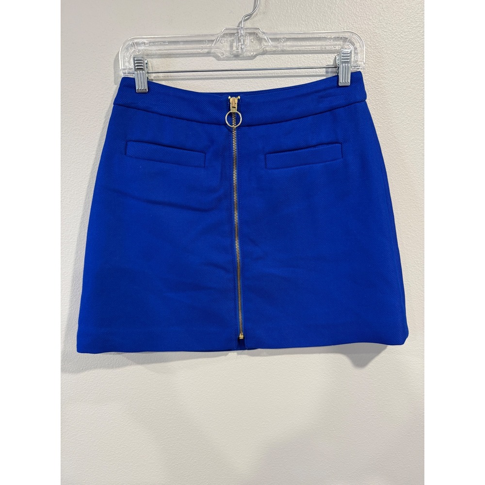 EXPRESS Royal Blue A-Line Mini Skirt Zip Front Pockets Women's Size 6‎